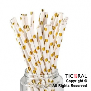 SORBETE POLIPAPEL METALIZADOS BLANCO LUNARES ORO X 25